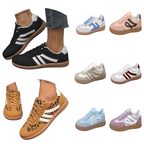 Sneaker Damen Weiss Leder Stoff Plateau elegant Gold, Runde Hallenschuhe Elegant Und Bequem Halbschuhe Wanderschuhe Retro Zehenpartie rutschfeste Freizeitschuhe Grün 41/EU von Generisch