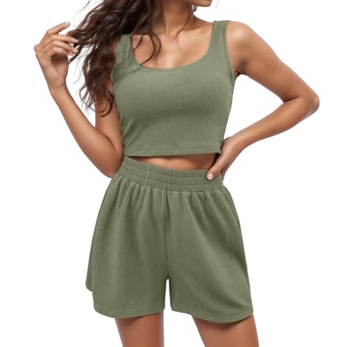 Sommer Outfits Activewear musselin Hose musselin Set Sommerkleid für Damen kurz Festival Outfit,Zweiteiler 2 teiler Kleidung Sport Klamotten Teenager mädchen Sets von Generisch