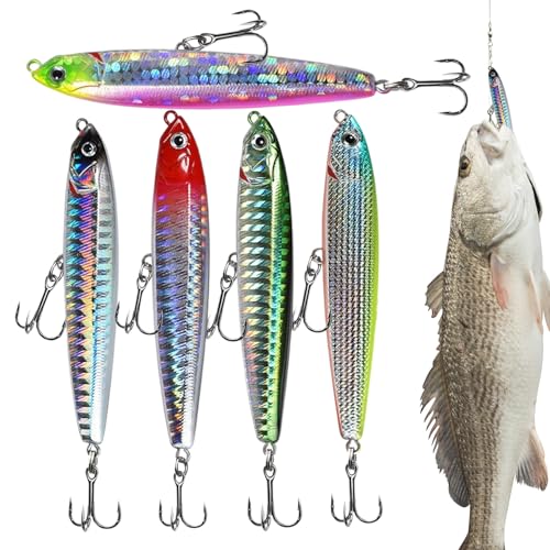Stiftköder für Angeln | 5-Farben Hartschwimmköder Set,Realistischer Köder Weitwurf Rute Für Barsch Forelle Angler Ufer Boot Kajak Fluss Teich See Salzwasser Süßwasser von Generisch