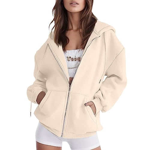 Strickjacke Damen,Hoodie Damen Sweatjacke Kapuzenjacke Lang Sweatshirt Kapuzenpullover Mit Kapuze Langarm Reißverschluss Mantel Oversize Pullover Sport Style Zipper Oversize Sweatshirtjacke WH1 S von Generisch
