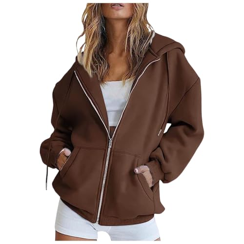 Sweatjacke Damen Oversized,Hoodie Damen Sweatjacke Kapuzenjacke Lang Sweatshirt Kapuzenpullover Mit Kapuze Langarm Reißverschluss Mantel Oversize Pullover Sport Style Zipper Oversize Sweatshirtjacke von Generisch
