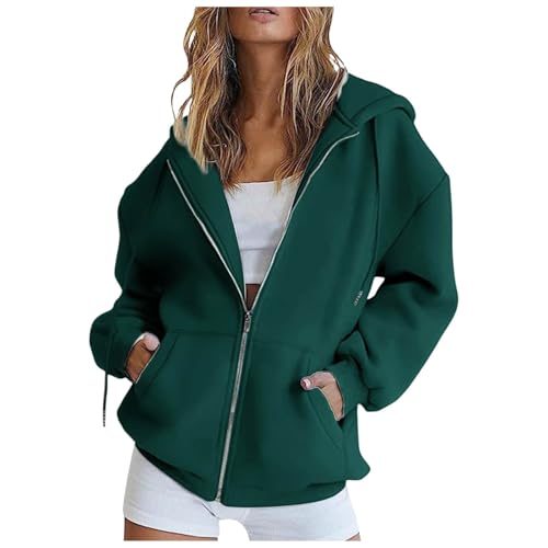 Sweatjacke Lang Damen,Hoodie Damen Sweatjacke Kapuzenjacke Lang Sweatshirt Kapuzenpullover Mit Kapuze Langarm Reißverschluss Mantel Oversize Pullover Sport Style Zipper Oversize Sweatshirtjacke Grün M von Generisch