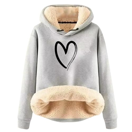 Teddy Pullover Damen,Hoodie Damen - Kapuzenpullover mit Tasche Teddy-Fleece Pullover Einfarbig Casual Langarm Sweatshirt Verdickt Warm Oberteil Fleecepullover für Herbst Winter Light Gray 3XL von Generisch