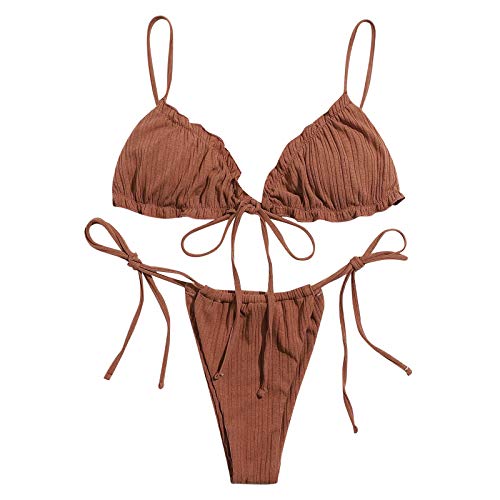 Triangel Bikini Damen Set Sexy Niedrige Taille Schwimmanzug Strand Wickeloptik Badeanzug Bikini Neckholder Zweiteiliger Bikini Sets Mit Gerippte Badebekleidun von Generisch