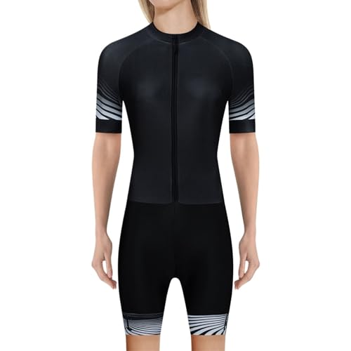 Triathlon Damen-Radsport-Overall, Sommer, kurzärmelig, Radbekleidung, Skinsuit, Damen-Fahrradtrikot (Farbe: Schwarz, Größe: XS) von Generisch