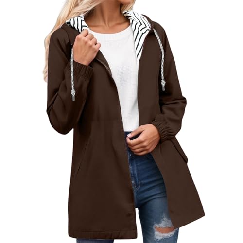 Übergangsjacke Damen Regenjacke Wasserdicht Atmungsaktiv Jacke Softshellmantel Lang Winterjacke Allwetterjacke Herbstjacke Braun S von Generisch