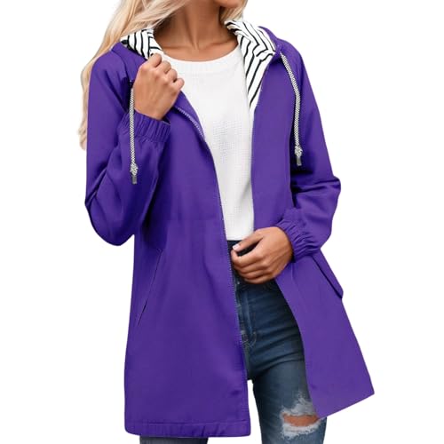Übergangsjacke Damen Regenjacke Wasserdicht Atmungsaktiv Jacke Softshellmantel Lang Winterjacke Allwetterjacke Herbstjacke Lila 4XL von Generisch