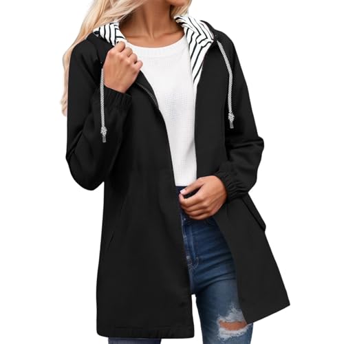 Übergangsjacke Damen Regenjacke Wasserdicht Atmungsaktiv Jacke Softshellmantel Lang Winterjacke Allwetterjacke Herbstjacke Schwarz L von Generisch