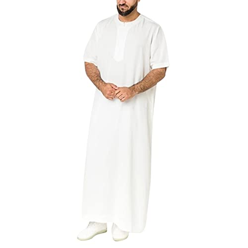 Weiß Muslimische Kleid Halbarm Dubai Robe Sommer Cool Jilbab Herren Muslim Robe Gebetskleidung für Männer Islamische Kleidung Thobe Marokkanische Afghanische Arabische Kleidung von Generisch