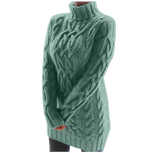 Winterpullover Damen, Lang Rollkragenpullover Damen Cable Grobstrick Pullover Warm Strickpullover Elegant Langarm Pulli Oversize Alpaka Kleider Sweater Winter Hohe Taille Norweger-Pullover Casual WOL von Generisch