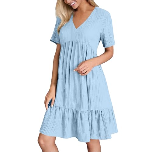 wickelkleid damen, Sommerkleid Damen Lang V-Ausschnitt Kleid - Elegant Sommer kleider maxikleider Leicht Und Luftig Curvy Strandkleid Tunikakleid Freizeitkleider Frühling Midikleid Sommerkleidung von Generisch