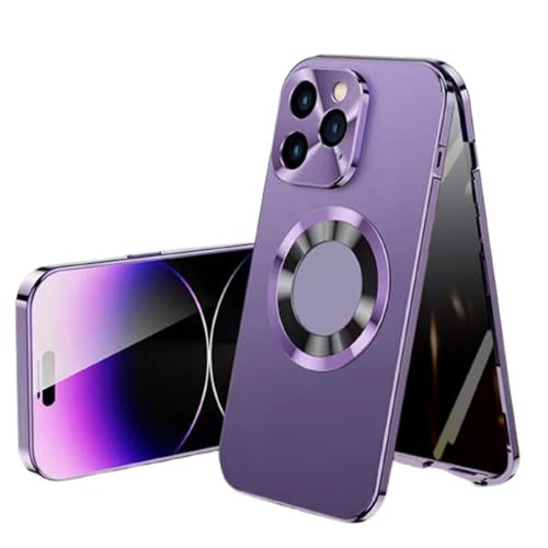Georcep Anti-Peep Double-Sided Glass Magnetic Metal Frame Phone Case for iPhone, 360 Degree Full Coverage Phone Case for iPhone 15/14/13/12/11ProMax (for iPhone11 pro Max,D-Purple) von Georcep