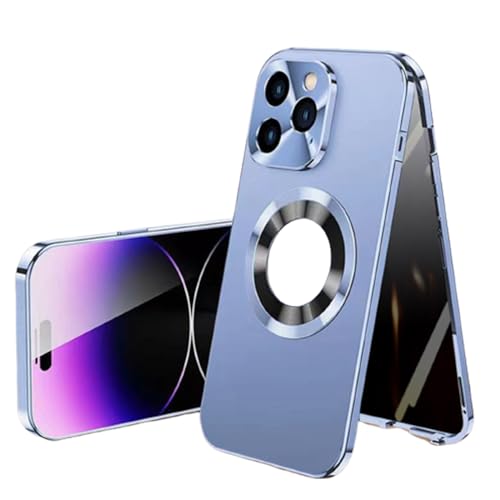 Georcep Anti-Peep Double-Sided Glass Magnetic Metal Frame Phone Case for iPhone, 360 Degree Full Coverage Phone Case for iPhone 15/14/13/12/11ProMax (for iPhone13 pro Max,E-Blue) von Georcep