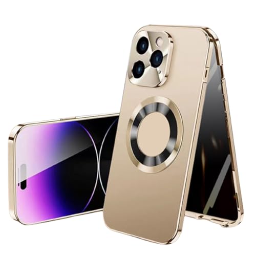 Georcep Anti-Peep Double-Sided Glass Magnetic Metal Frame Phone Case for iPhone, 360 Degree Full Coverage Phone Case for iPhone 15/14/13/12/11ProMax (for iPhone14 pro Max,C-Gold) von Georcep
