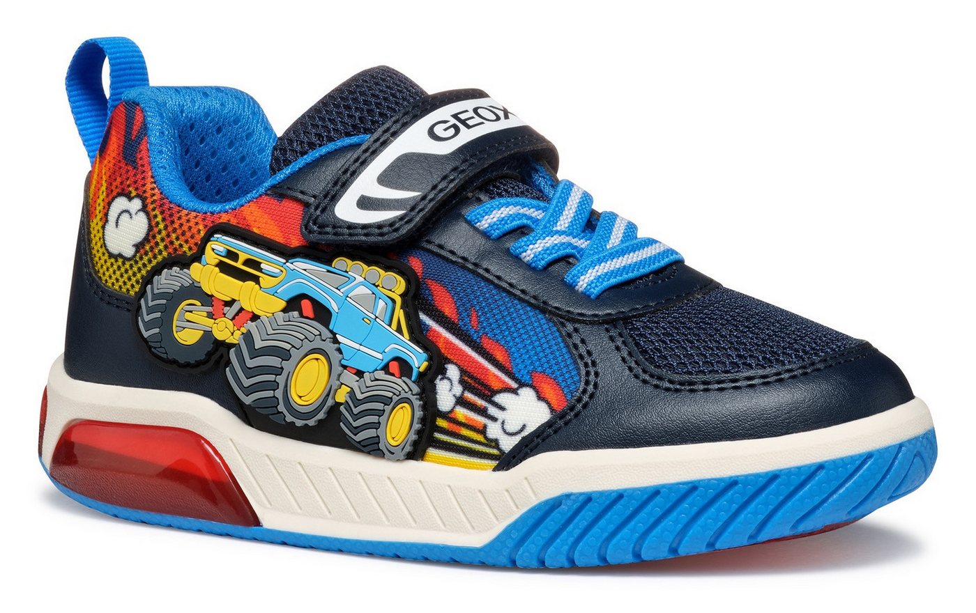 Geox J INEK BOY Blinkschuh Sneaker, Kindergartenschuh, Klettschuh mit Fahrzeug Motiv von Geox
