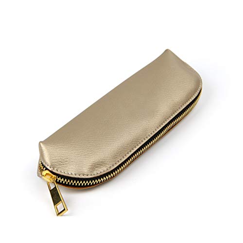 Federmäppchen aus Leder Leder-Reißverschluss-Stiftetui, Beutelhalter, Reisetasche für Arbeit, Büro (Farbe : Gold, Size : 19.5x6cm) von GerRit