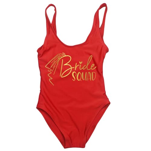 GerRit Badeanzüge Für Damen Einteilige Brautkader Badeanzug Badebekleidung Henne Party Badeanzug Bodysuit Rückenless Monokini-rot-l von GerRit