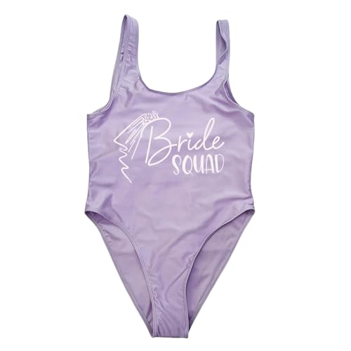 GerRit Badeanzüge Für Damen Einteilige Brautkader Badeanzug Badebekleidung Henne Party Badeanzug Bodysuit Rückenless Monokini-violett-3xl von GerRit