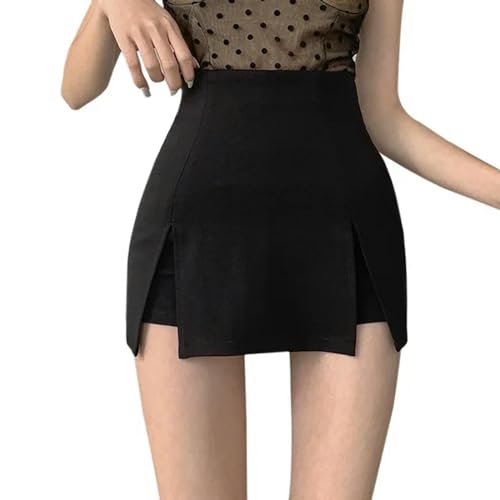 GerRit Faltenrock Damen Damen Super High Taille Skinny Slim A-Linie Kleid Unregelmäßige Halbkörper Anzug Hose Rock-schwarz-XL von GerRit