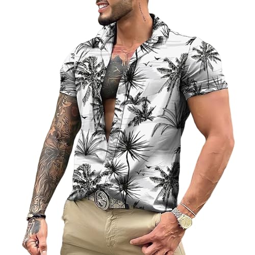 GerRit Herren Hemd Hawaiianische Hemden Für Männer Drucken Kurzarmes Shirt Summer Beach Casual Button Urlaub Tops-Farbe 7-m von GerRit