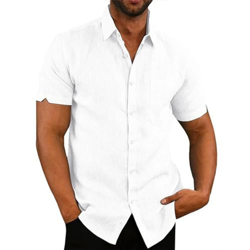 GerRit Herren Hemd Hemden Von Männern Kurzärmelige Hemden Für Einfarbige Farbdown-halsbahnen Casual Beach Style Plus Size-Weiss-m von GerRit