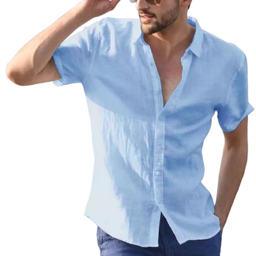 GerRit Herren Hemd Herren Lässig Kurzarm Shirt Street Street Tragen Sie Revers-knopf-Hemd Für Männer M-3xl-hellblau-l von GerRit