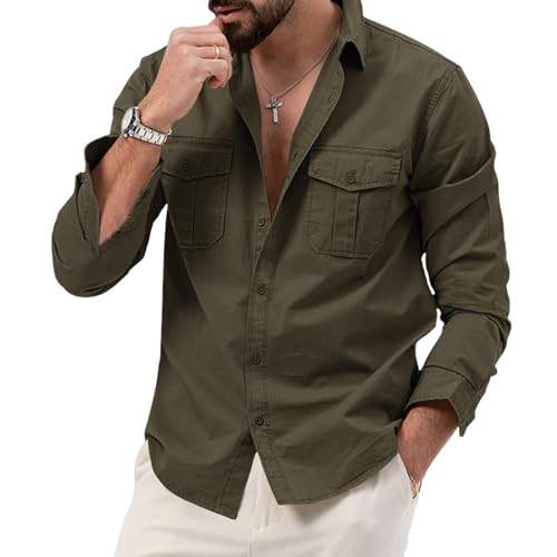 GerRit Herren Hemd Herren Langarm Shirt Casual Streewear Button Taschenhemd Herren Kleidung S-5xl-grün-m von GerRit