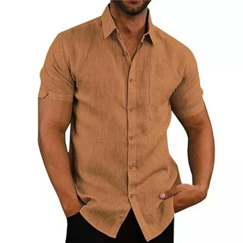 GerRit Herren Hemd Herren Sommer Solid Short Sleeve Button Shirt-Khaki-s von GerRit