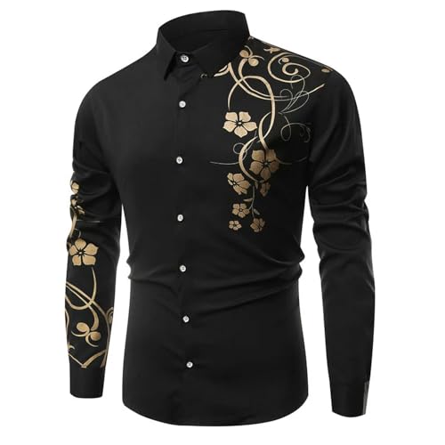 GerRit Herren Hemd Herrenmode Langarm Shirt Herren -digital Bedrucktes Shirt-schwarz-m von GerRit