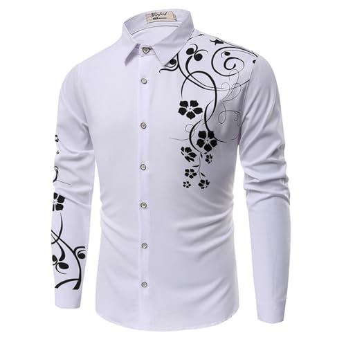 GerRit Herren Hemd Herrenmode Langarm Shirt Herren -digital Bedrucktes Shirt-weiß-l von GerRit