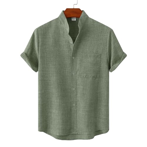 GerRit Herren Hemd Herrenstandkragen Feste Farbe Kurzärmel Casual Pullover Saisonalhemd-grün-3xl von GerRit
