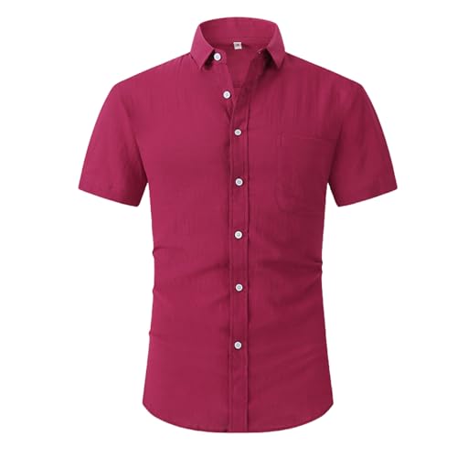 GerRit Herren Hemd Kurzärärmungshemd Für Baumwoll-männer Sommer Feste Farbe Revers Casual Beach Style Großer Größe-rot-l von GerRit