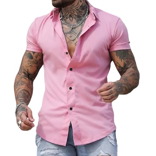 GerRit Herren Hemd Sommer Mode Super Slim Fit Kurzarm Hemden Männer Klassische Casual Kleid Shirt-hecht-XXL von GerRit