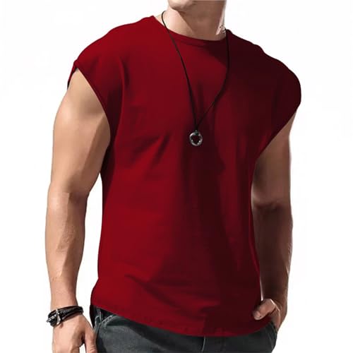 GerRit Herren T-Shirt Herren Sommer Ärmel Und T-Shirt Teenager Casual Lose Solid Color Thin T-Shirt-weinrot-XL von GerRit