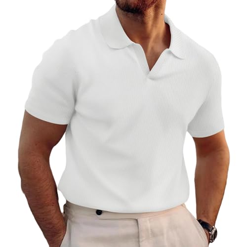 GerRit Herren T-Shirt Herren Sommer Revers-t-Shirt Herren-solid Color Casual Short Sleeve-Weiss-m von GerRit