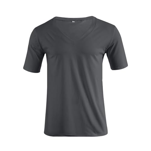 GerRit Herren T-Shirt Herrensport Und Lässige Sommer Schlank Dünne, Feste Farbe Deep V-Ausschnitt T-Shirt Kurzarm-dunkelgrau-XL von GerRit