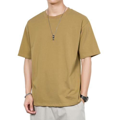 GerRit Herren T-Shirt Kurzärärmelte T-Shirt-Sommer-festkörper-Hals-Kleider Mit Kurzärztem T-Shirt-Khaki-l von GerRit