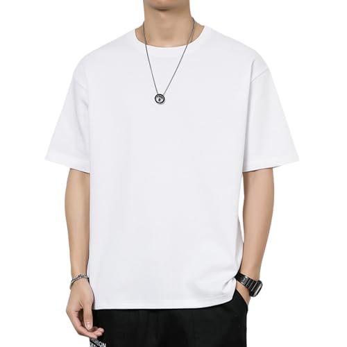 GerRit Herren T-Shirt Kurzärärmelte T-Shirt-Sommer-festkörper-Hals-Kleider Mit Kurzärztem T-Shirt-weiß-s von GerRit