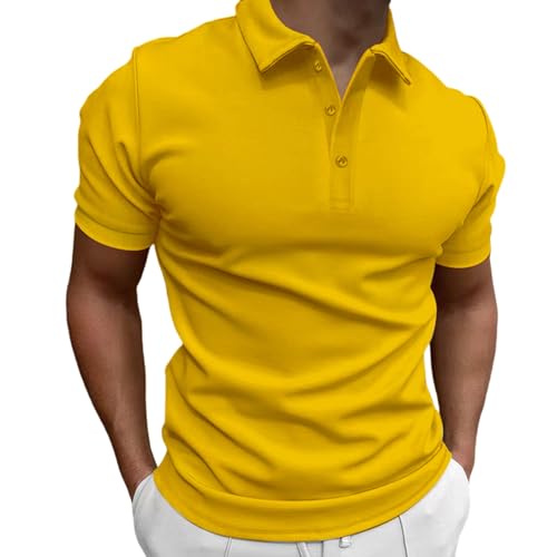 GerRit Herren T-Shirt Sommer Herren Einfarbig Kurzärmelig Casual Slim Revers Button-down Hemd Für Männer-gelb-3xl von GerRit