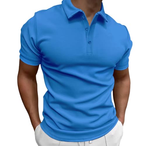 GerRit Herren T-Shirt Sommer Herren Einfarbig Kurzärmelig Casual Slim Revers Button-down Hemd Für Männer-hellblau-XXL von GerRit