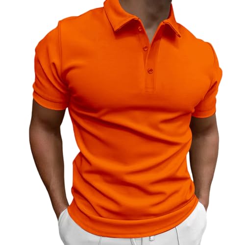 GerRit Herren T-Shirt Sommer Herren Einfarbig Kurzärmelig Casual Slim Revers Button-down Hemd Für Männer-orange-3xl von GerRit