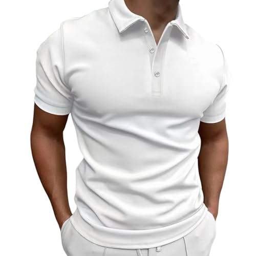 GerRit Herren T-Shirt Sommer Herren Einfarbig Kurzärmelig Casual Slim Revers Button-down Hemd Für Männer-weiß-3xl von GerRit