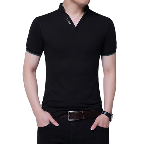 GerRit Herren T-Shirt Sommer-Herren-Mode-Shirt Kurzärmel Slim Fit T-Shirts Baumwollkleidung-schwarz-m von GerRit