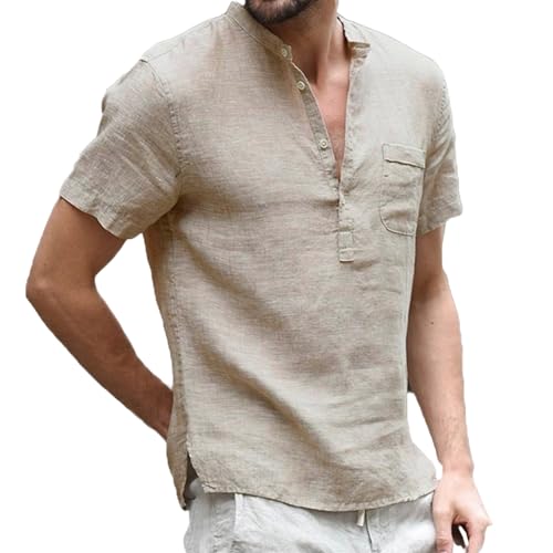 GerRit Herren T-Shirt Sommer Mode Casual T-Shirts Lässig Männlich Kurzarm V-Collar Atmungsablöschbarer S-5xl-khaki-3xl von GerRit