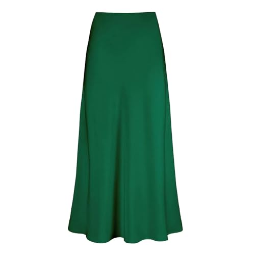 GerRit Rock Seide Satin Röcke Für Frauen High Waisted Mode A-Linie Einfarbige Büro Röcke-grün-m von GerRit