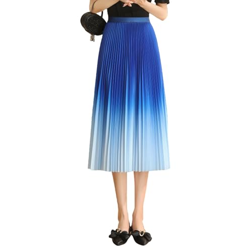 GerRit Rock Sommer A Linie Büro Tüll Rock Frauen Streetwear Elastische High Taille Mesh Plisseeröcke-blau-3xl von GerRit