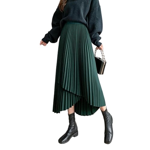 GerRit Rock Streetwear Plisseeröcke Weibliche Hohe Taille Unregelmäßige Mode A Linie Midi Röcke-grün-s von GerRit