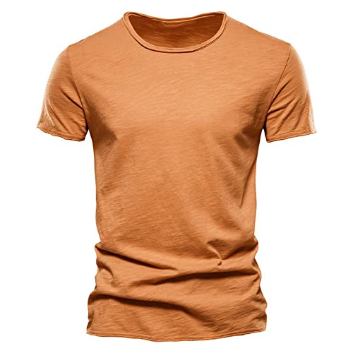 Gerfrwet T-Shirt Kurzarm Qualität 100% Baumwolle Herren T-Shirt V-Ausschnitt Modedesign Slim Fit Soild T-Shirts Herren Tops T-Shirts Kurzarm Für Herren Sizes50-55Kg F038-O-Yellow von Gerfrwet