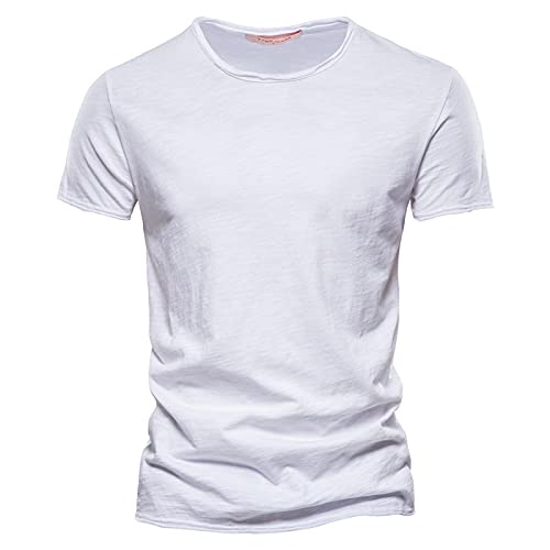 Gerfrwet T-Shirt Kurzarm Qualität 100% Baumwolle Herren T-Shirt V-Ausschnitt Modedesign Slim Fit Soild T-Shirts Herren Tops T-Shirts Kurzarm Für Herren Sizexl72-80Kg F038-O-White von Gerfrwet