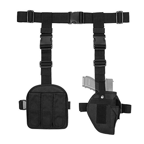 Gexgune Tactical Drop Leg Holster Set mit Tactical Belt Pistolenhalter Verstellbare Airsoft Military Oberschenkel Holster Tasche Utility Pocket Schwarz von Gexgune